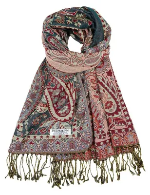 Obrázok produktu pre Šál dámsky, štýl pashmina, vzor paisley, zelený, 200 x 70 cm