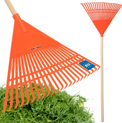 Produktbild von KOTARBAU® Laubrechen Kunststoff mit Stiel Orange 400 x 550 mm Fächerbesen Laubbesen Kunststoff Laubharke groß Laub Rechen Gartenwerkzeug Rasenrechen breit Garten Rechen Kunststoffrechen