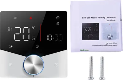 Obrázek produktu pro Bezdrátový termostat Matter pro ohřev teplé vody v domácnosti s ovládáním pomocí aplikace a hlasového asistenta, barevný digitální dotykový LED displej, nastavitelný