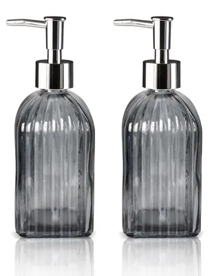 Image de Distributeur de savon en verre, distributeur à pompe rechargeable pour la cuisine, distributeur de liquide vaisselle rayé pour la cuisine, distributeur de savon de 450 ml pour la salle de bains, distributeur de savon à pompe pour lavabo