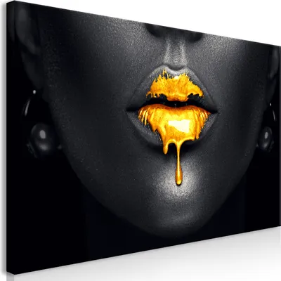 Produktbild von Wandbild Mega XXXL Gold schwarz Frauen Lippen 250x125 cm Einteiliger XXL-Format Kunstdruck zur Selbstmontage Leinwandbilder moderne Bilder DIY Wanddekoration Wohnung Deko h-B-0123-ak-e