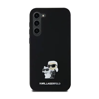 A black smartphone case with a Karl Lagerfeld and Choupette design.