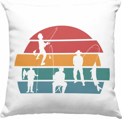 Produktbild von Trendation - Vintage Angler Deko-Kissen mit Füllung 40x40 Geschenk Fischer zum Angeln als Geschenkidee für Angler (Grau)