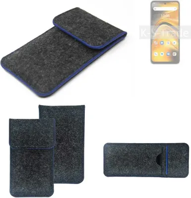 Produktbild von K-S-Trade Handy-Hülle Schutz-Hülle kompatibel mit UMIDIGI A13 Pro 5G Filztasche Pouch Tasche Case Sleeve Filzhülle dunkelgrau, blauer Rand