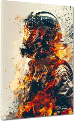 Produktbild von Feuerwehr Mann Pop Art Leinwandbild Wandbild Kunstdruck XL Wanddeko: 60x80x4cm