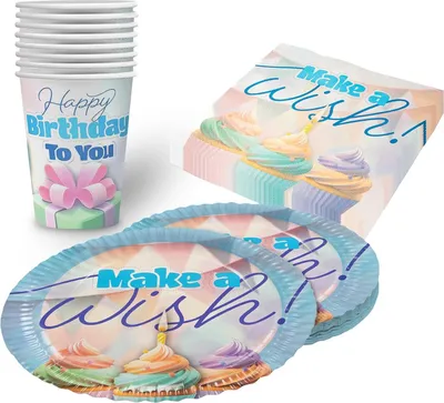 Produktbild von Happy Birthday Pastell Partyset – 3-teilig mit Tellern, Bechern, Servietten & Deko