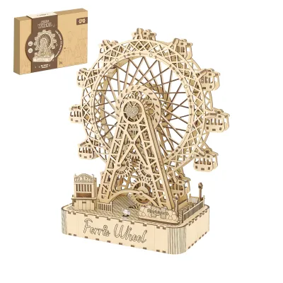 Produktbild von 3D Holzpuzzle, Rotierendes Riesenrad Modellbausatz mit Musik, Mechanischer Holzbausatz zum Bauen, DIY Montage