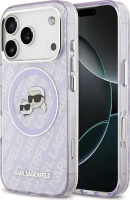 Zdjęcie produktu dla KARL LAGERFELD case passend für IPHONE 17 Pro compatible with MagSafe KLHMP17LHMKBKCHOU (IML Glitter K&C Heads Logo) purple
