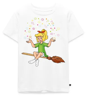 Produktbild von Spreadshirt Bibi Blocksberg Sitzt Auf Kartoffelbrei Kinder Premium T-Shirt, 134/140 (8 Jahre), Weiß