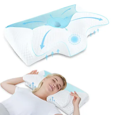 Zdjęcie produktu dla Ergonomiczna poduszka pod głowę z pamięcią kształtu – ortopedyczna poduszka dopasowująca się do kształtu głowy, idealna dla osób śpiących na boku, plecach i brzuchu – kolor niebieski