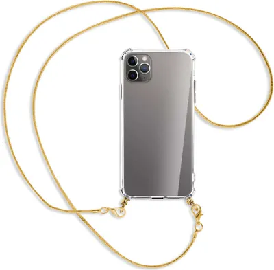 Produktbild von Handykette Backcover-Schutzhülle mit Band (Metall goldfarben) für Apple iPhone 11 Pro Max - goldfarbene Kette Snake