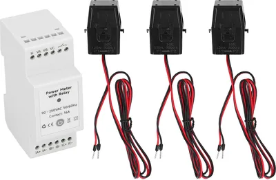 Obrázok produktu pre WiFi monitor spotreby energie, 3-fázový, 4-vodičový, ovládanie cez aplikáciu, merač spotreby energie s relé a svorkovnicou 3x120A, transformátor prúdu CT 90–250VAC