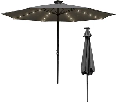Image de Jopassy 2,7 m Parasol UV40+ Inclinable Protection solaire Parasol de jardin Parasol de plage LED Solaire, gris