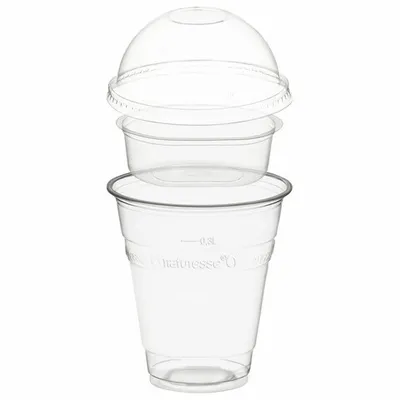 Produktbild von 50x Trinkbecher 300ml + Domdeckel ohne Loch + Einsatzbecher Ø 96mm (PLA)