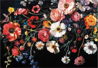 Produktbild von Fototapete Blumen Vintage Schwarz - 300x210 cm - inklusive kleister - Vlies Tapete - Vliestapete Wohnzimmer Schlafzimmer Küche Modern Wandtapete