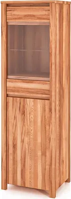 Produktbild von Vitrine Tinci aus Kernbuche massiv 55x45x180 mit 1 Glastür 1 Tür und Holzbeinen