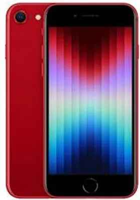 A red iPhone SE is shown from the front and back.