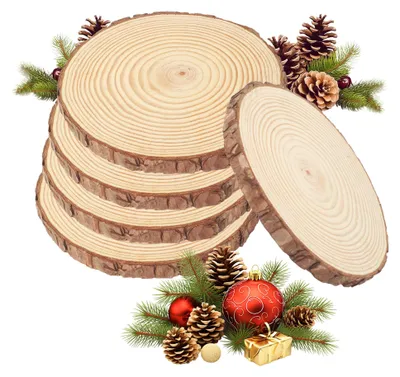 Produktbild von Holzscheiben 5 Stück, 17-18 cm Durchmesser und 15 mm Dicke Baumscheiben Unbehandelte, Baumstamm Scheiben für DIY Basteln, Hochzeit und Weihnachten Deko & zum Basteln