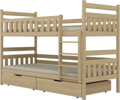 Zdjęcie produktu dla Łóżko piętrowe BARTEK 200x90 sosna lakierowana drewniane z szufladami