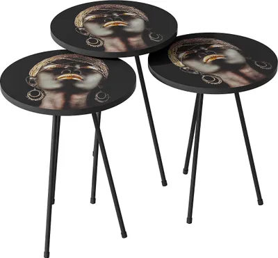 Produktbild von Beistelltisch 3er set Schwarz Metallfüße Dame Rund 10878430