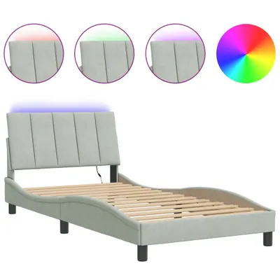 Produktbild von Bettgestell mit LED ohne Matratze "Hanko" Hellgrau 100x200 cm Samt