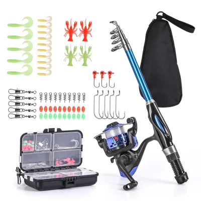 Produktbild von Lixada Angelrute Rolle Combo Komplettes Set 1,3 m Teleskop-Angelrute Spinnrolle Set mit Haken Weiche Köder Fass Wirbel Aufbewahrungstasche