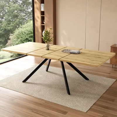 Productafbeelding van MODFU Uitschuifbare eettafel, 160–240 x 90 cm, eettafel voor 6–10 personen, keukentafel met zwaar belastbaar uitschuifsysteem, rechthoekig, eikenkleur