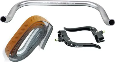 Produktbild von Bullhorn Fixie Lenker silber 400 mm, Bremshebel & Lenkerband Spezial Hellbraun