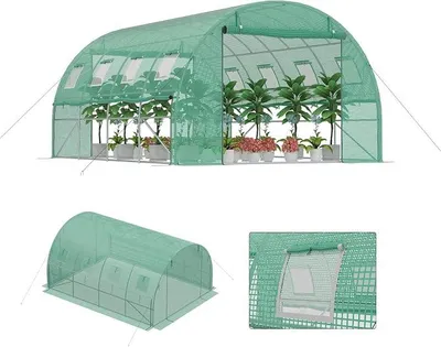 Productafbeelding van Kas, folietunnelkas, tunnelkas, tomatenkas, 3x4x2 meter, loopkas voor de tuin, folietunnel, kas-tunnel, plantentunnel, kas met ramen en ritsdeuren