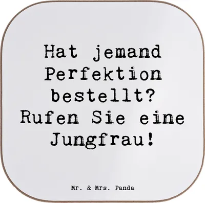 Produktbild von Mr. & Mrs. Panda Tischuntersetzer Spruch Jungfrau Perfektion - Weiß - Geschenk, Coaster, Geschenke Sternzeichen, Liebe zum Detail, Tassen Untersetzer, Strukturiertheit