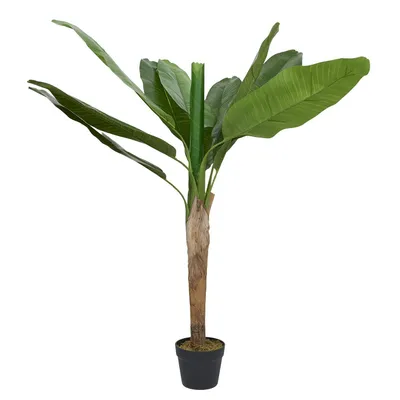 Produktbild von Bananenpflanze 120 cm – Realistischer tropischer Kunstbaum im Topf – Pflegeleichte Musa-Palme für drinnen und draußen – Grün