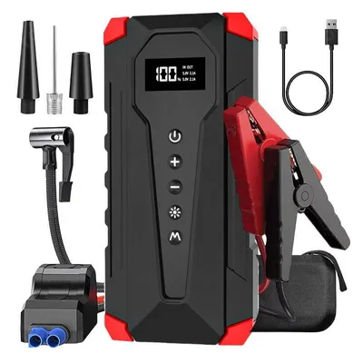 Produktbild von Starthilfe Powerbank mit 150PSI Kompressor, 3000A 12000mAh Jump Starter Auto Batterie Booster für 12V Benzin & Diesel, 21-Zylinder Luftpumpe, LED, USB
