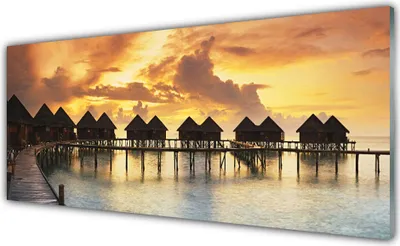 Produktbild von Küchenrückwand aus Glas 125x50cm Spritzschutz Südsee Urlaubshäuser