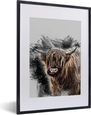 Produktbild von MuchoWow® MuchoWow® Gerahmtes Poster Schottisches Hochlandrind - Schwarz - Tiere 30x40 cm - Poster mit zchwarzem Bilderrahmen - Wandposter Schlafzimmer