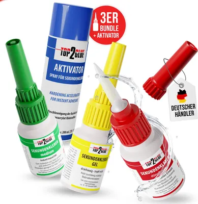 Produktbild von Top2Glue Sekundenkleber & Aktivator Set  (3x20g + 200ml)