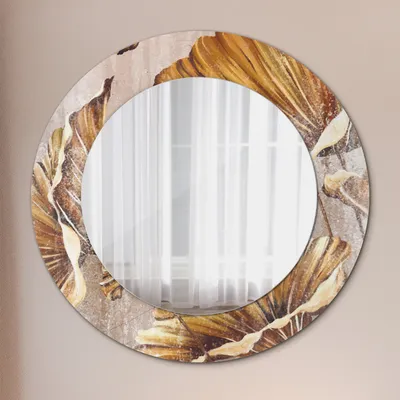 Produktbild von Runder Spiegel mit Modernem Aufdruck - Dekospiegel Wandmontage -golden Blätter- Ø60cm