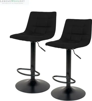 Produktbild von 2er Set moderner höhenverstellbarer Barstuhl LEIRIA schwarz Samt