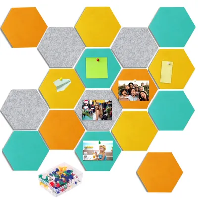 Productafbeelding van Omgoods - Set van 24 Zelfklevende Hexagonale Korkborden met 100 Spelden