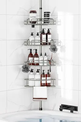 Imagen del producto de Estante metálico para ducha, telescópico, con 4 niveles, ajustable de 121 a 314 cm, ideal para el baño