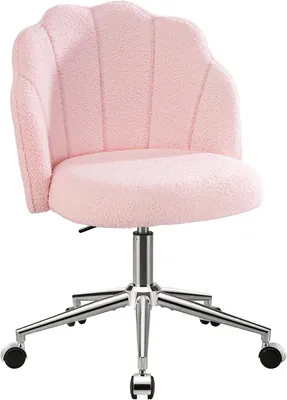 Zdjęcie produktu dla Krzesło obrotowe na kółkach, o ergonomicznym kształcie, z regulacją wysokości, w kolorze różowym, idealne do sypialni i biura domowego