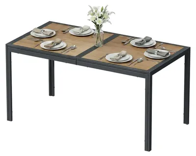 Immagine prodotto di Tavolo da giardino, tavolo da balcone - Tavolo da esterno rettangolare - 150x80x72 cm - Per 6 persone - Struttura in metallo di ferro - Piano del tavolo in materiale composito di legno - Superficie antiscivolo - Grigio