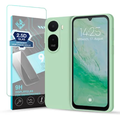 Produktbild von Hülle für Xiaomi Redmi A7 Pro mit 9H Displayglas Displayschutz Case Cover Bumper Smartphone Softgrip Schutzhülle Farbe: Türkis
