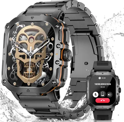 Produktbild von Smartwatch Herren mit Telefonfunktion, 1,96" AMOLED, mit 24/7 Herzfrequenz, Blutdruck, SpO2, 123+ Sportmodi, IP68 Aktivitätstracker, für Android iOS