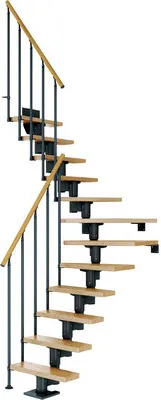 Produktbild von Pertura Mittelholmtreppe Spiros Eiche Leimholz Anthrazit 1/4 gewendelt unten links/rechts 75 cm 11 Stufen / 12 Steigunge