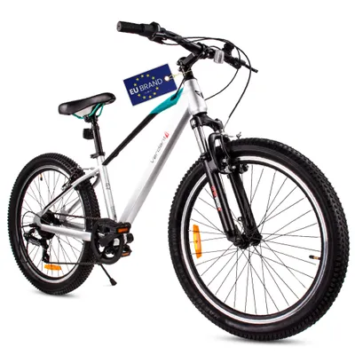 Produktbild von Kinderfahrrad Jungenfahrrad 24 Zoll für das Heilige Abendmahl Fahrradstoßdämpfer mit SHIMANO 7-Gang Verdant Juniper Silber