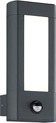 Imagen del producto de NCC-Licht, aplique de pared LED, modelo Rhine, color antracita, 2 x 4,5W, 600 lúmenes, luz blanca cálida (3000K), IP54, con sensor de movimiento