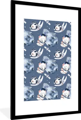Produktbild von MuchoWow® Gerahmtes Poster Tiere - Weltraum - Muster - Jungen - Kinder - Mädchen 60x90 cm - Poster mit Schwarzem Bilderrahmen Wandposter Rahmen Foto Bilder - Dekoration - Wandposter Wohnzimmer - Hochwertig