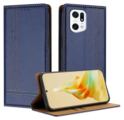 Produktbild von Handyhülle für OPPO Find X5 Pro Leder Flip Klappbare Schutzhülle mit Standfunktion Blau