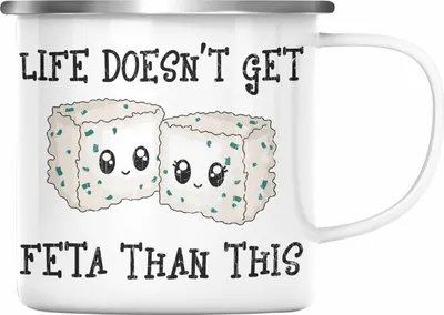 Produktbild von Trendation - Lustige Emaille Tasse Wortspiel Geschenk Life Doenst Get Feta Than This Witziger Spruch Geschenk Freundin Büro Arbeit (Silber)