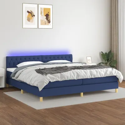 Produktbild von Cloris Designermöbel Boxspringbett mit Matratze & LED Blau 200x200 cm Stoff 2024 Neu